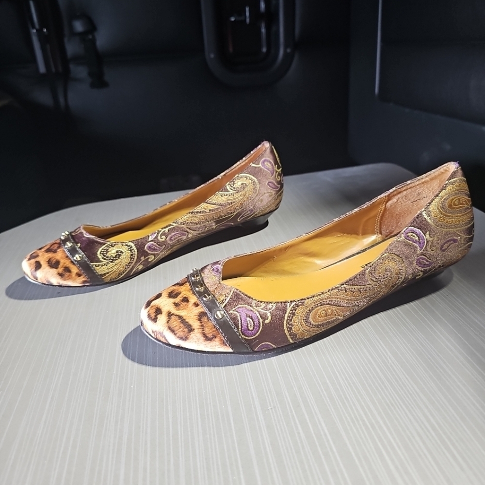 Moda Spana Cheetah Wine Floral/Paisley Design Flats Womens 8M Fair PreOwned